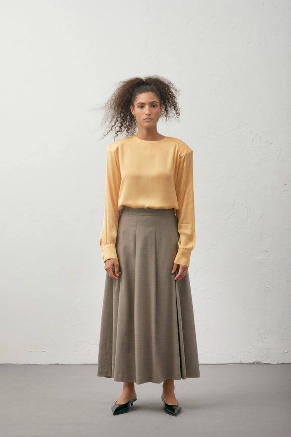 Pleated Midi Skirt-Skirt-A LINE-XS-Brown-Urbanheer