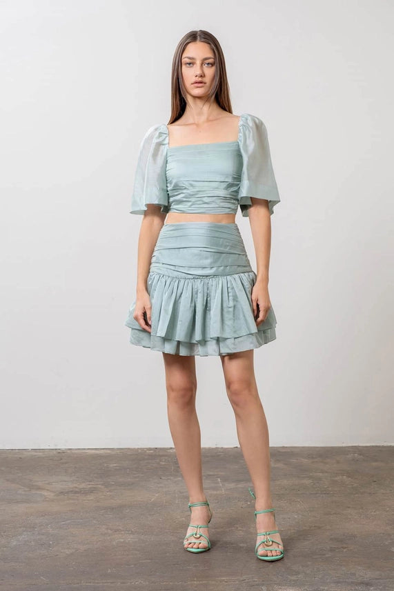 Pleated Shirred Mini Skirt MINT-Skirts-Moon River-XS-MINT-Urbanheer