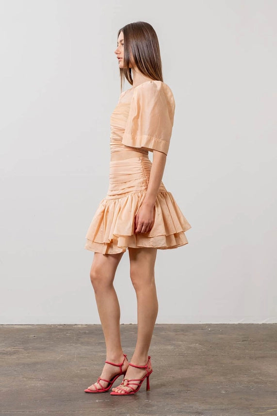 Pleated Shirred Mini Skirt ORANGE-Skirts-Moon River-XS-ORANGE-Urbanheer