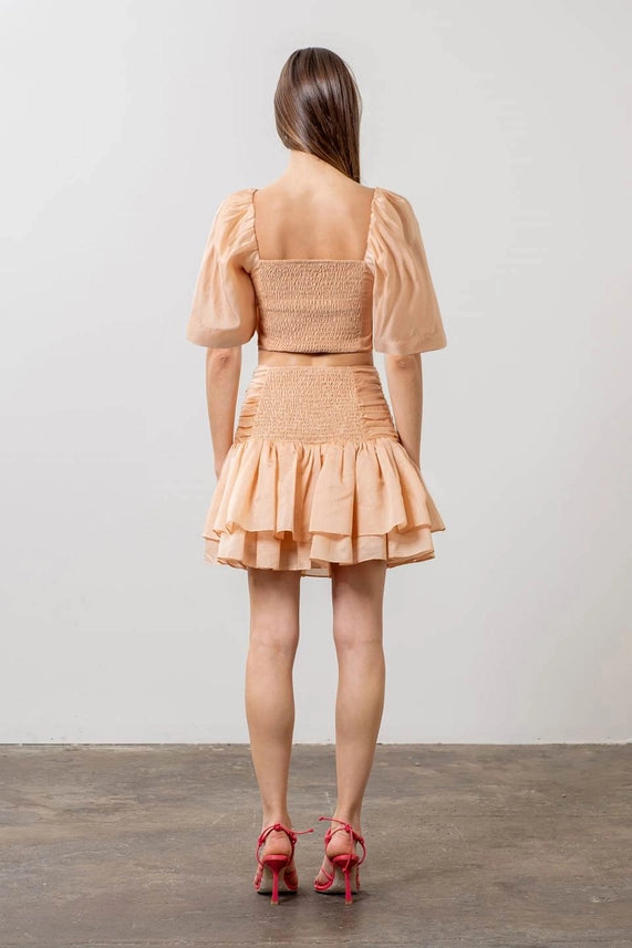 Pleated Shirred Mini Skirt ORANGE-Skirts-Moon River-XS-ORANGE-Urbanheer