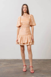 Pleated Shirred Mini Skirt ORANGE-Skirts-Moon River-XS-ORANGE-Urbanheer