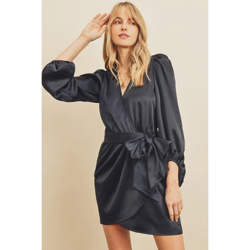 Pleated Shoulder Wrap Mini Dress-Dress-Dress Forum-S-DARK NAVY-Urbanheer