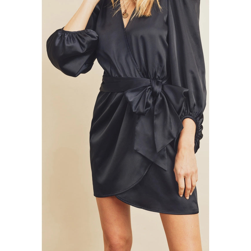 Pleated Shoulder Wrap Mini Dress-Dress-Dress Forum-S-DARK NAVY-Urbanheer