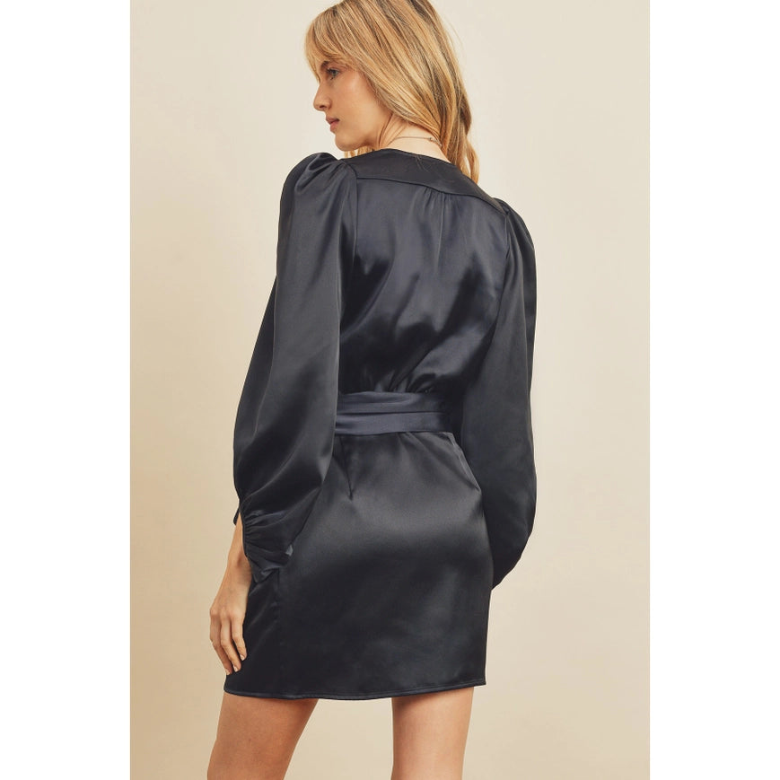 Pleated Shoulder Wrap Mini Dress-Dress-Dress Forum-S-DARK NAVY-Urbanheer
