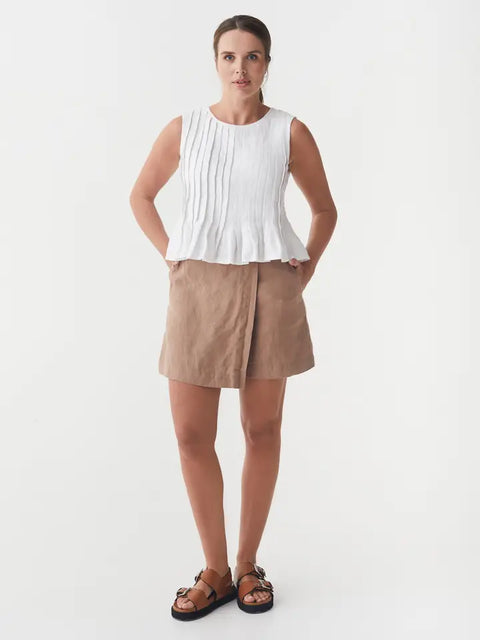 Pleated Sleeveless Linen Top Moorea in White-Top-MagicLinen-XS-White-Urbanheer