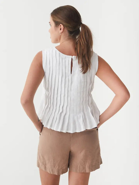 Pleated Sleeveless Linen Top Moorea in White-Top-MagicLinen-XS-White-Urbanheer