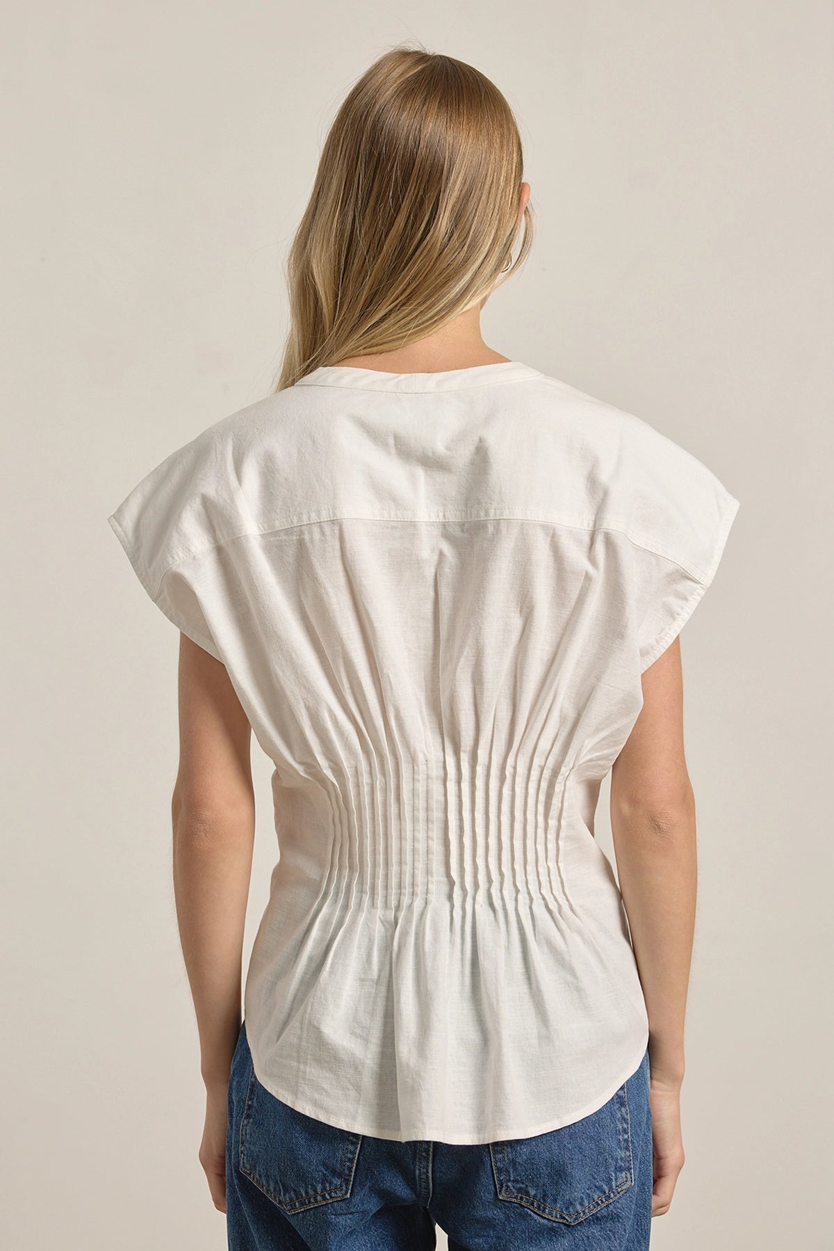 Pleated Waist Cotton Blouse in White