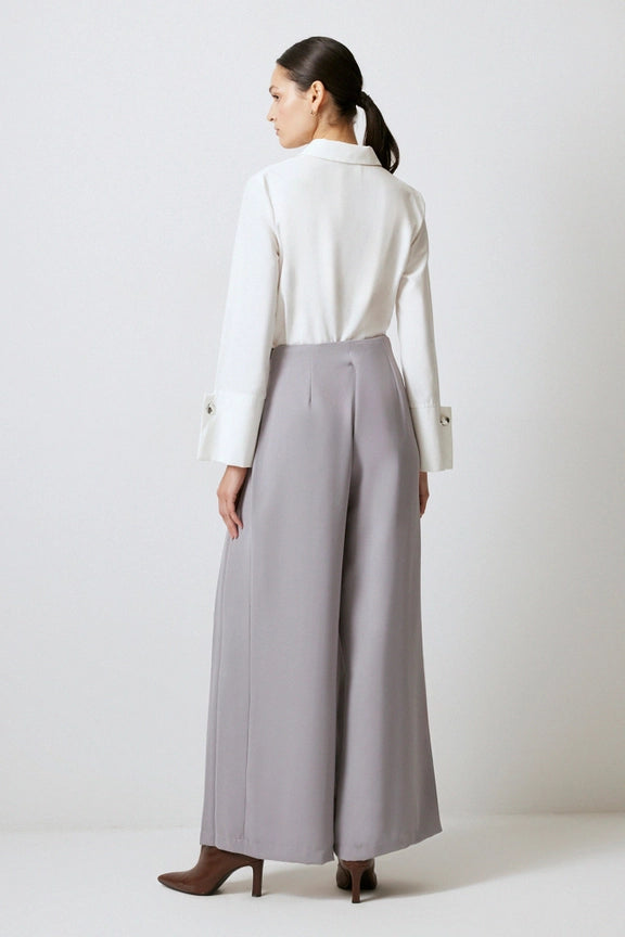 Pleated Wide Leg Crepe Torusers-Trousers-Touché-M-Grey-Urbanheer