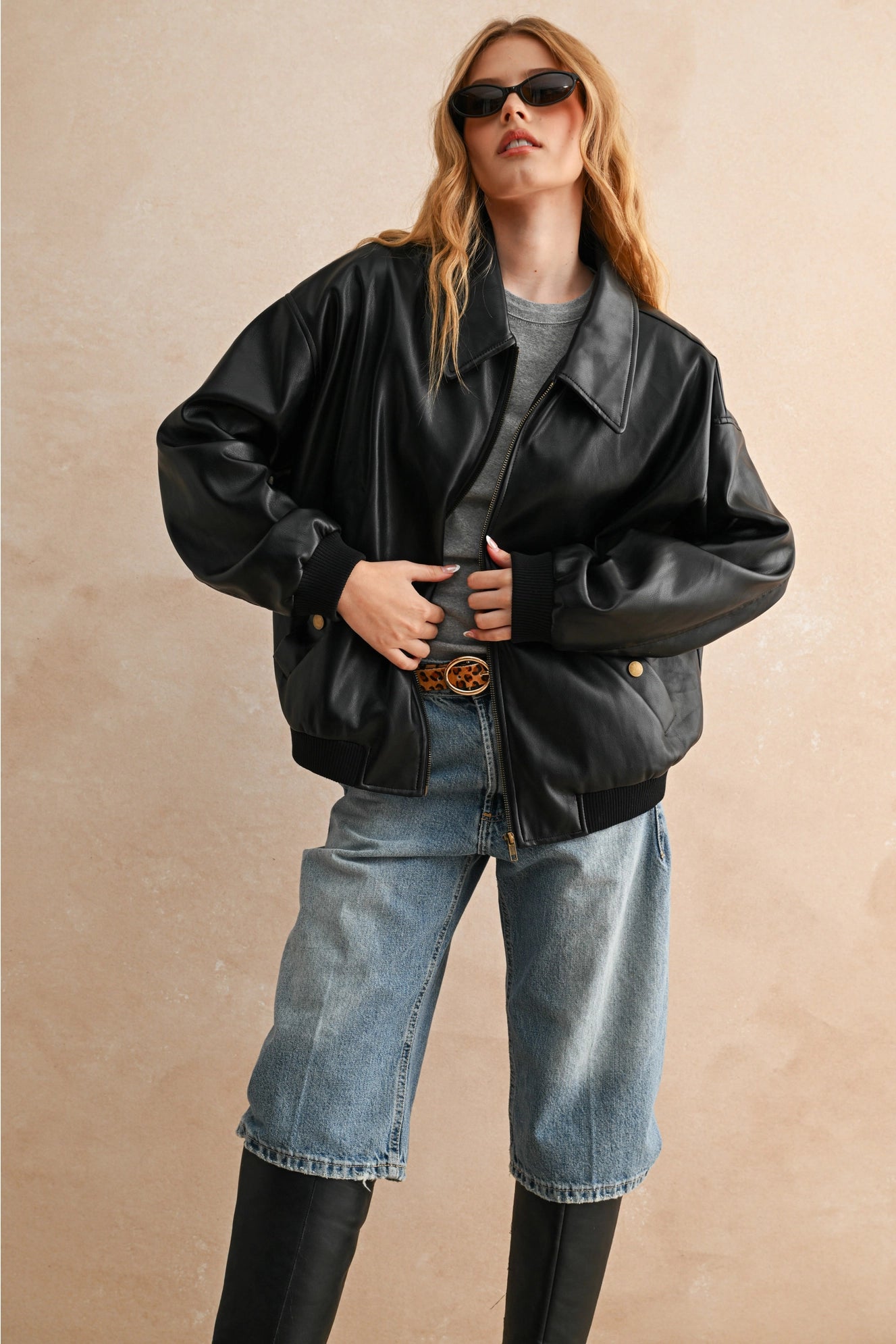 Pleather Oversized Bomber Jacket
