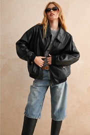 Pleather Oversized Bomber Jacket