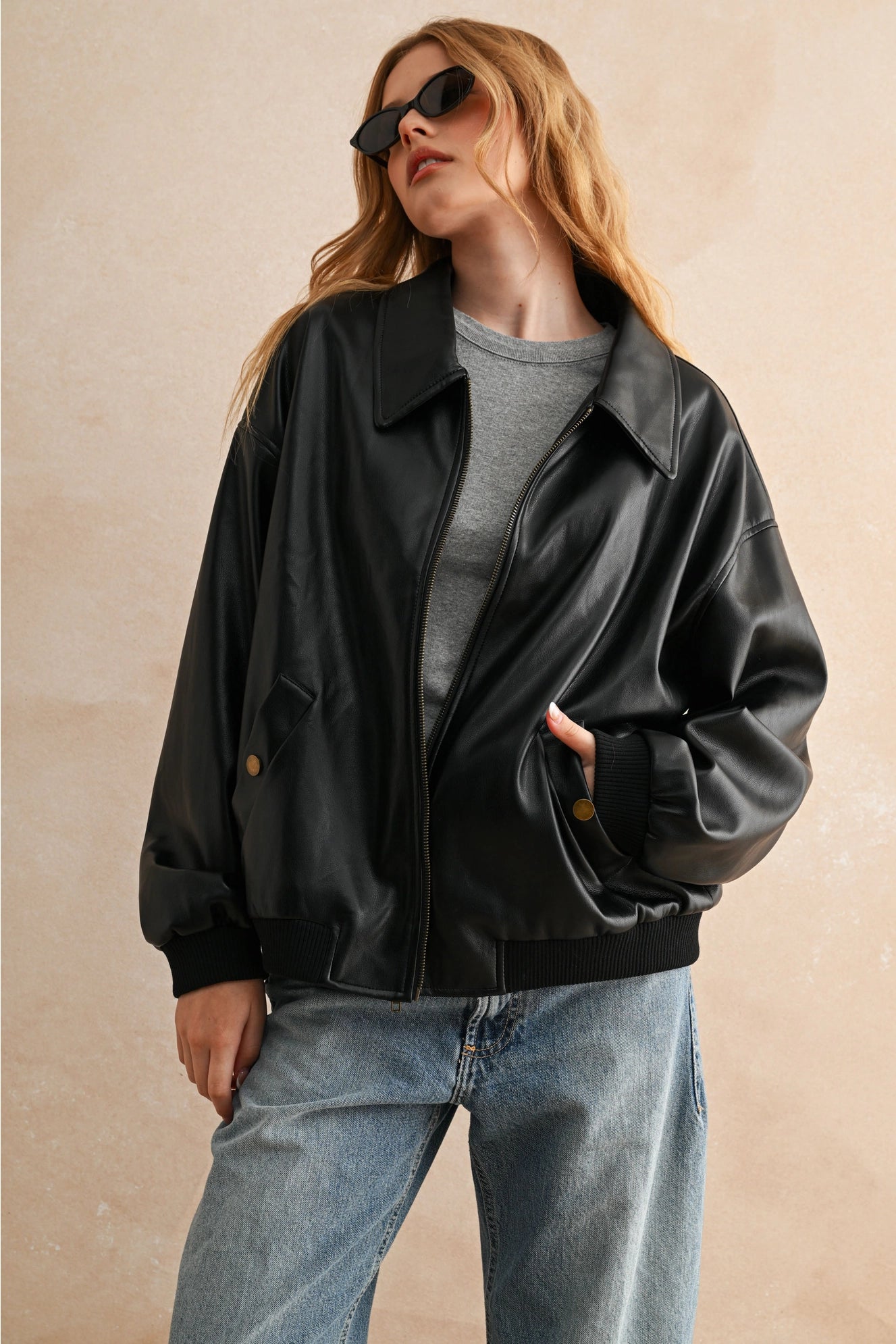 Pleather Oversized Bomber Jacket