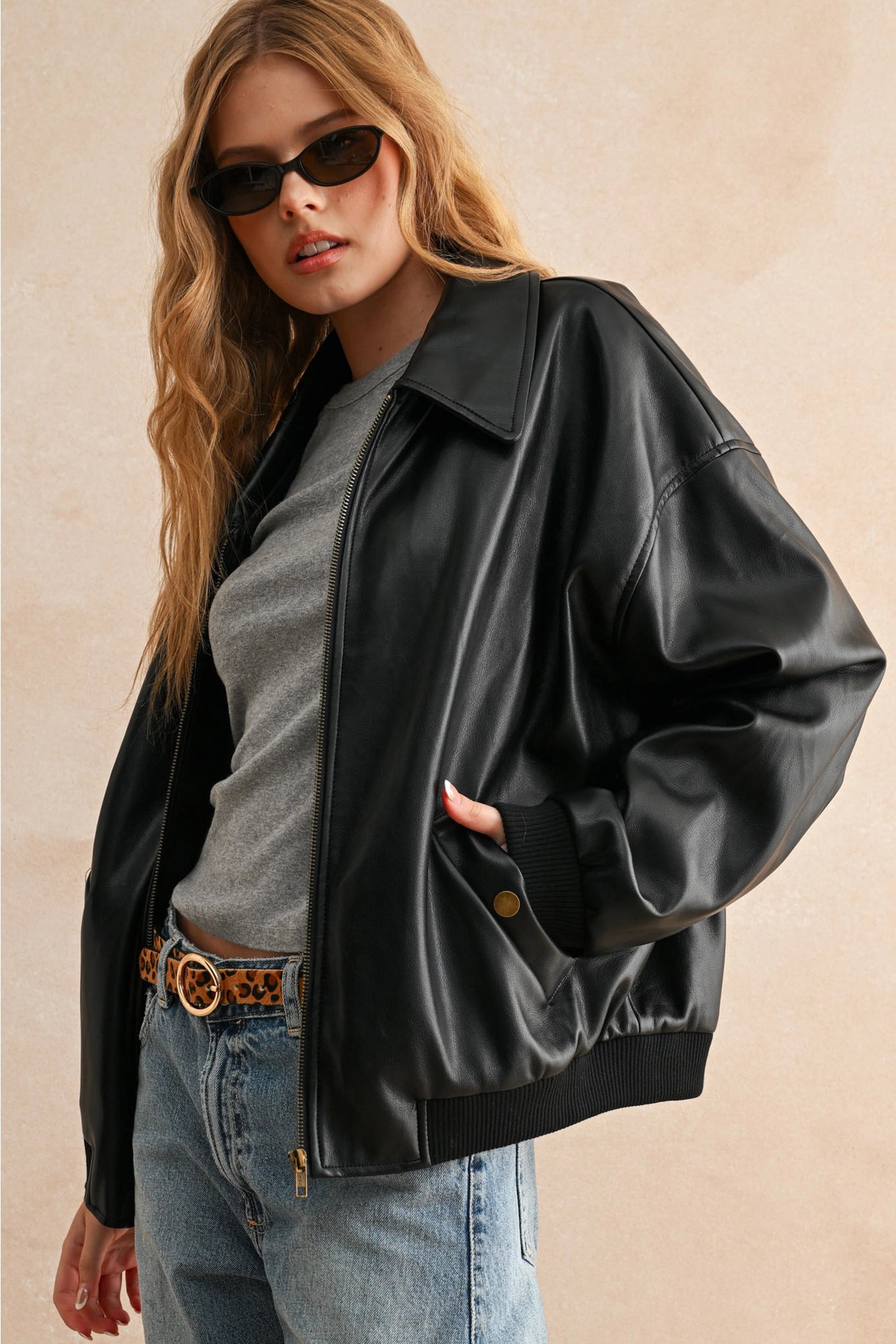 Pleather Oversized Bomber Jacket