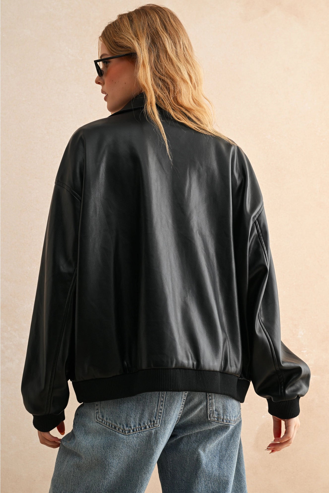 Pleather Oversized Bomber Jacket