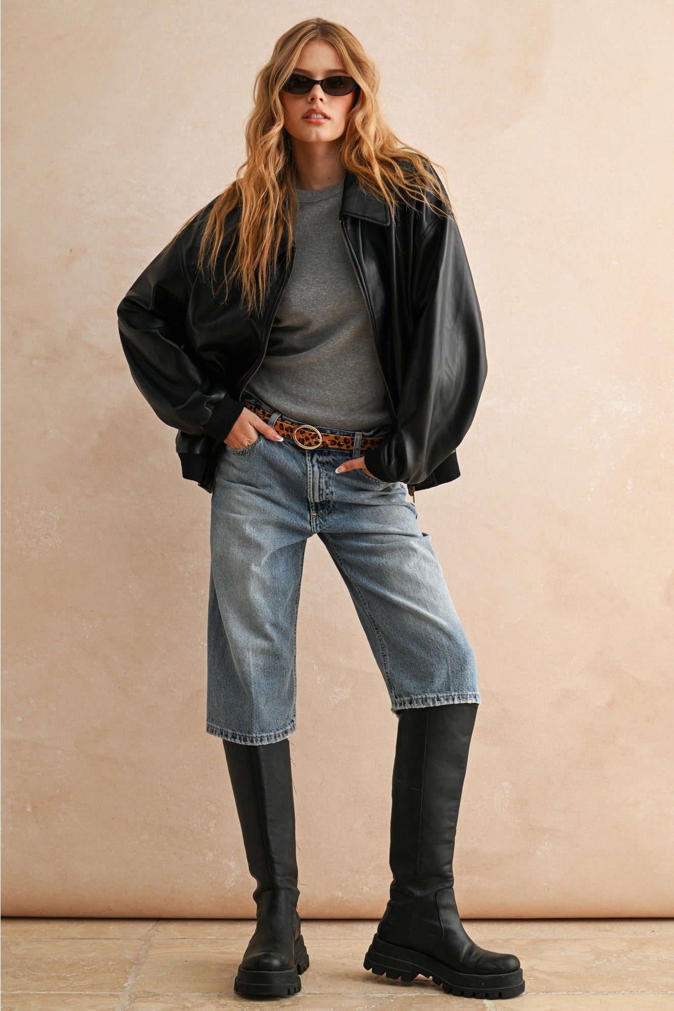 Pleather Oversized Bomber Jacket