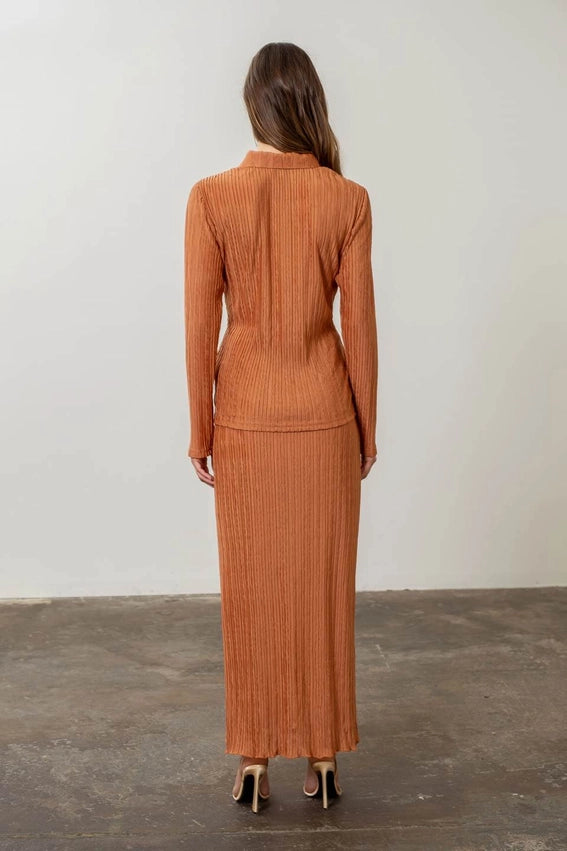 Plisse High Waist Long Skirt-Skirts-Moon River-XS-TERRACOTTA-Urbanheer