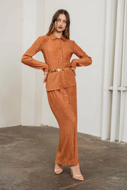 Plisse High Waist Long Skirt-Skirts-Moon River-XS-TERRACOTTA-Urbanheer