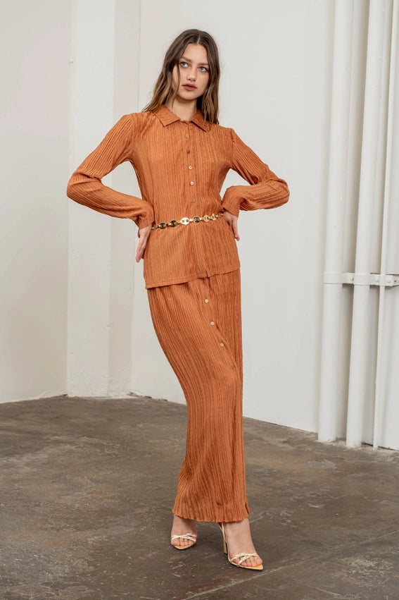 Plisse High Waist Long Skirt-Skirts-Moon River-XS-TERRACOTTA-Urbanheer