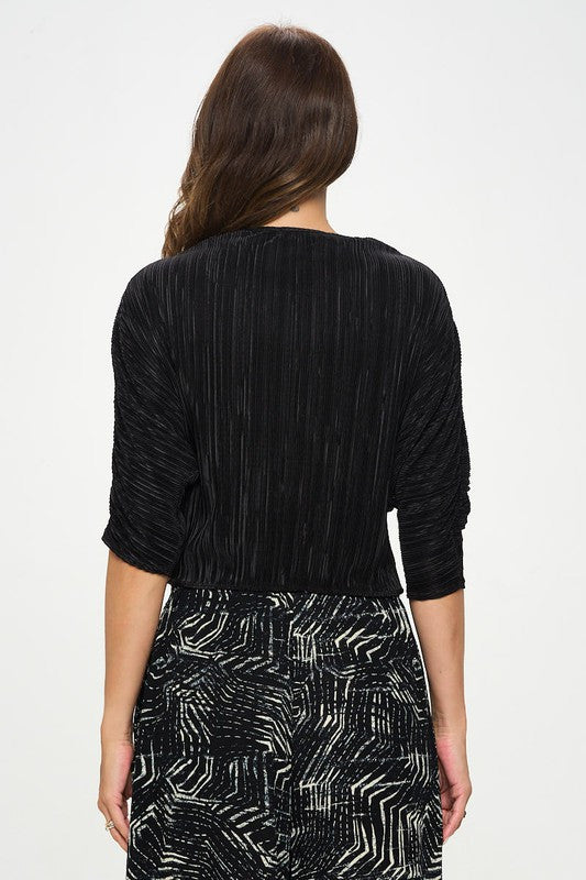 Plisse Mid Scrunched Sleeve Top with Front Twist-New Arrival-Reneecollection-Small-BLACK-Urbanheer