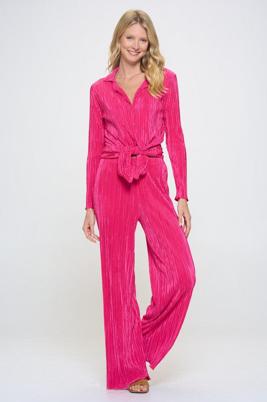 Plisse Solid Button Down Top with Collar-New Arrival-Reneecollection-Small-FUSCHIA-Urbanheer