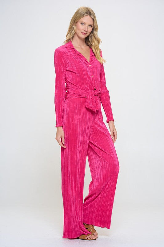 Plisse Solid Button Down Top with Collar-New Arrival-Reneecollection-Small-FUSCHIA-Urbanheer