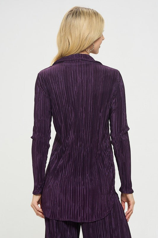 Plisse Solid Button Down Top with Collar-New Arrival-Reneecollection-Small-PURPLE-Urbanheer