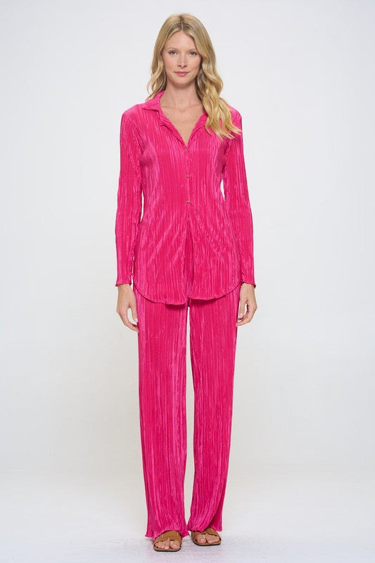 Plisse Solid Button Down Top with Collar-New Arrival-Reneecollection-Small-FUSCHIA-Urbanheer