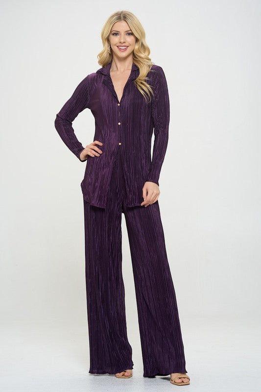 Plisse Solid Button Down Top with Collar-New Arrival-Reneecollection-Small-PURPLE-Urbanheer