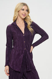 Plisse Solid Button Down Top with Collar-New Arrival-Reneecollection-Small-PURPLE-Urbanheer