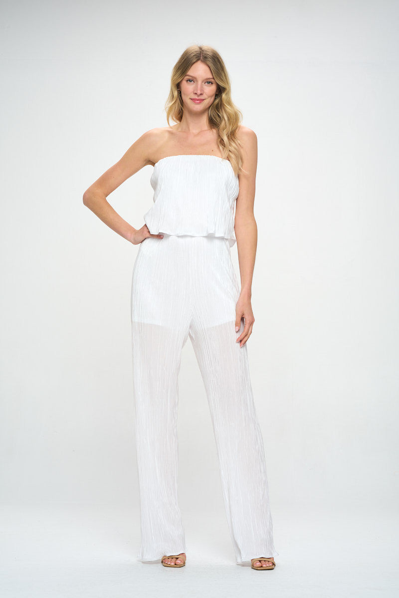 Plisse Solid Strapless Straight Leg Jumpsuit-Pants-Reneecollection-Small-WHITE-Urbanheer