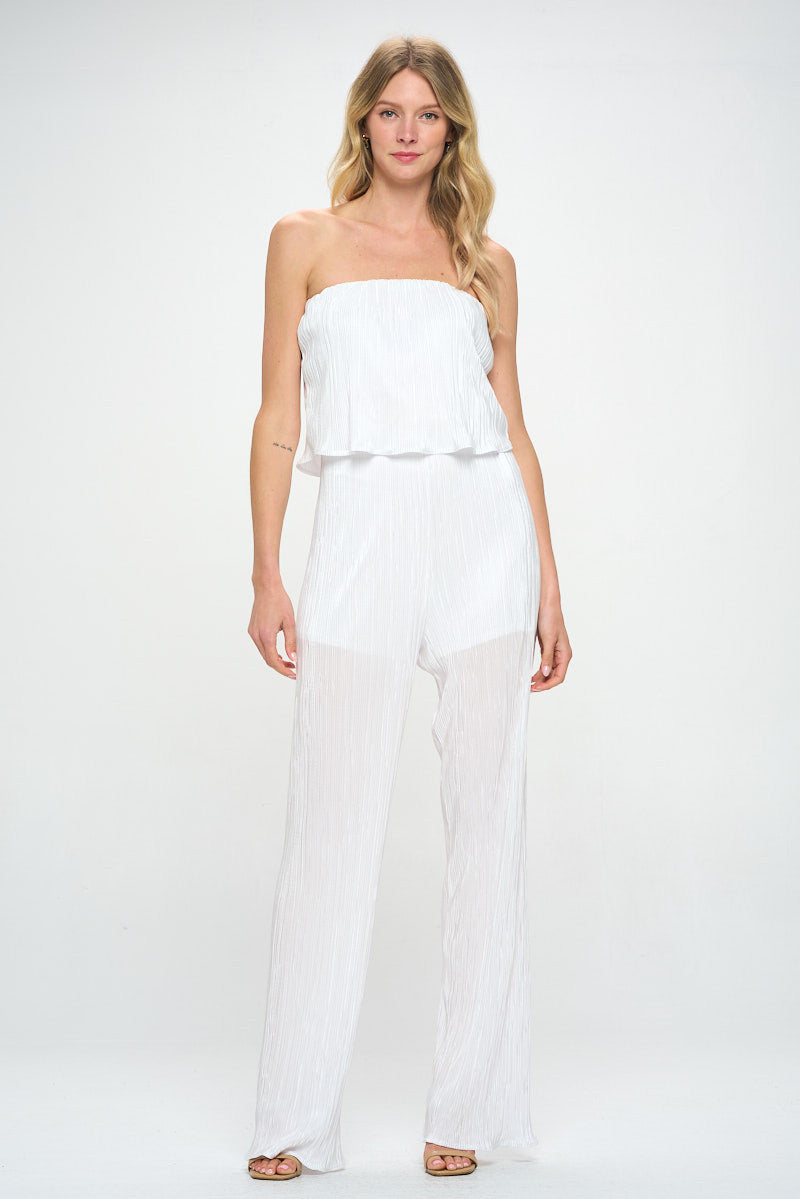 Plisse Solid Strapless Straight Leg Jumpsuit-Pants-Reneecollection-Small-WHITE-Urbanheer