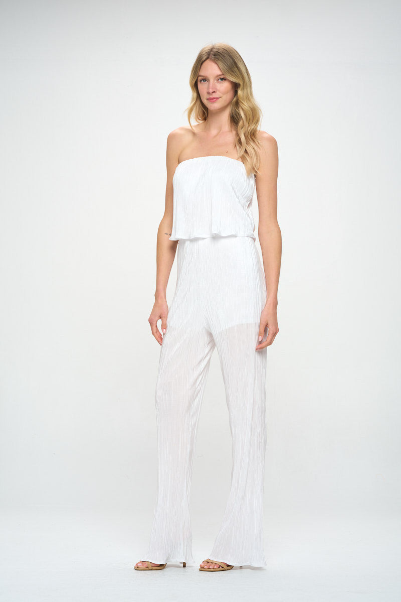 Plisse Solid Strapless Straight Leg Jumpsuit-Pants-Reneecollection-Small-WHITE-Urbanheer