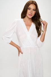 Plisse V neck Dress with Asymmetrical Hem-New Arrival-Reneecollection-Small-WHITE-Urbanheer