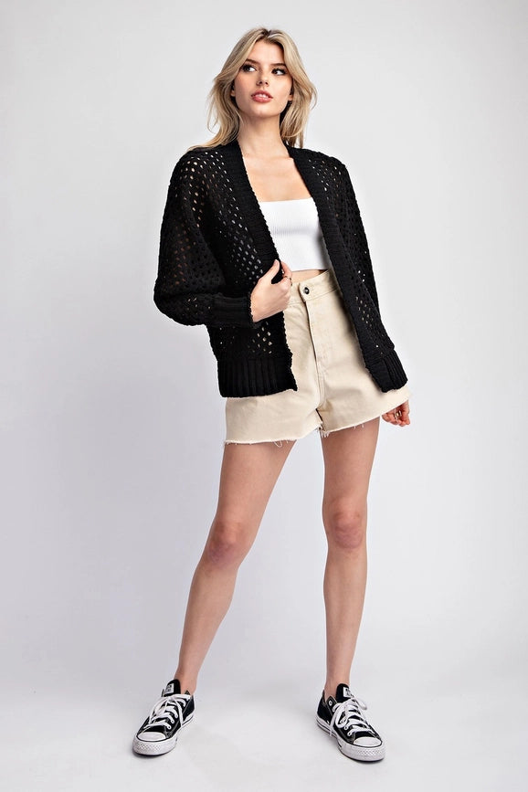 Plus - Long Sleeve Crochet Open Front Cardigan BLACK-Cardigans-Peace Love Line-XL/1XL-Urbanheer