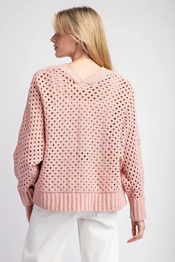 Plus - Long Sleeve Crochet Open Front Cardigan DUSTY ROSE-Cardigans-Peace Love Line-XL/1XL-Urbanheer