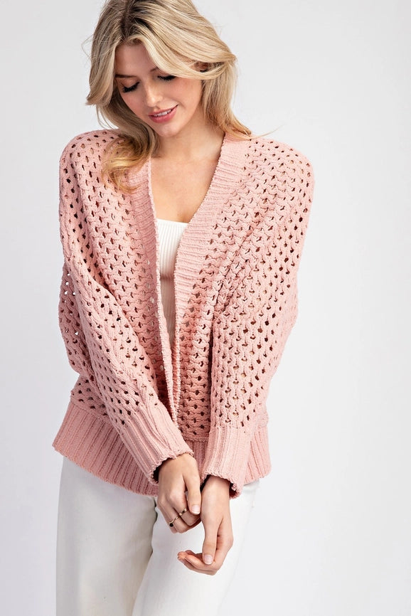 Plus - Long Sleeve Crochet Open Front Cardigan DUSTY ROSE-Cardigans-Peace Love Line-XL/1XL-Urbanheer