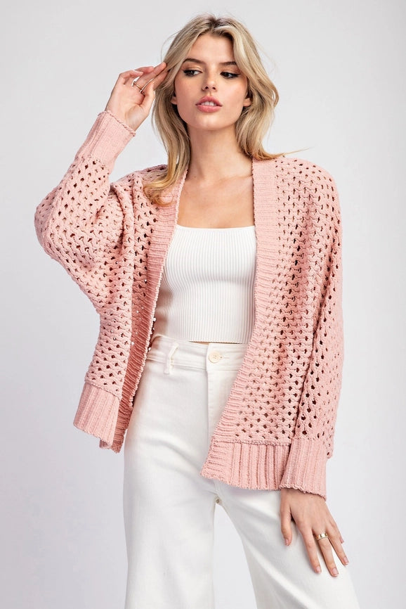 Plus - Long Sleeve Crochet Open Front Cardigan DUSTY ROSE-Cardigans-Peace Love Line-XL/1XL-Urbanheer
