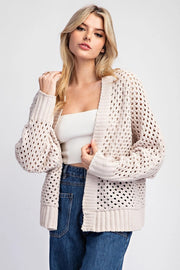 Plus - Long Sleeve Crochet Open Front Cardigan SAND-Cardigans-Peace Love Line-XL/1XL-Urbanheer