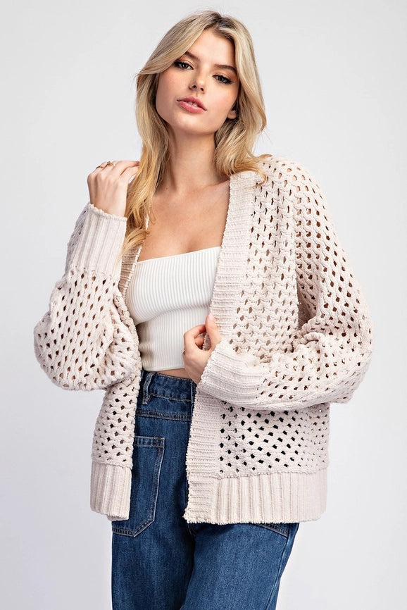Plus - Long Sleeve Crochet Open Front Cardigan SAND-Cardigans-Peace Love Line-XL/1XL-Urbanheer