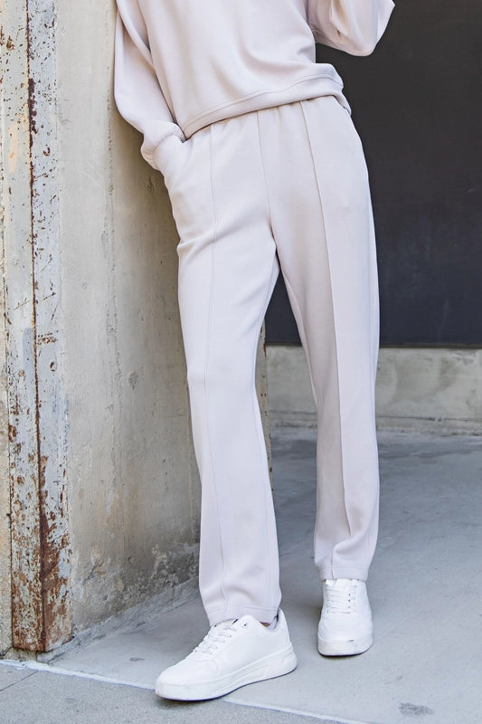 Plus - Modal Poly Span Scuba Pintuck Pants MOCHA CREAM-Pants-Peace Love Line-1X-MOCHA CREAM-Urbanheer