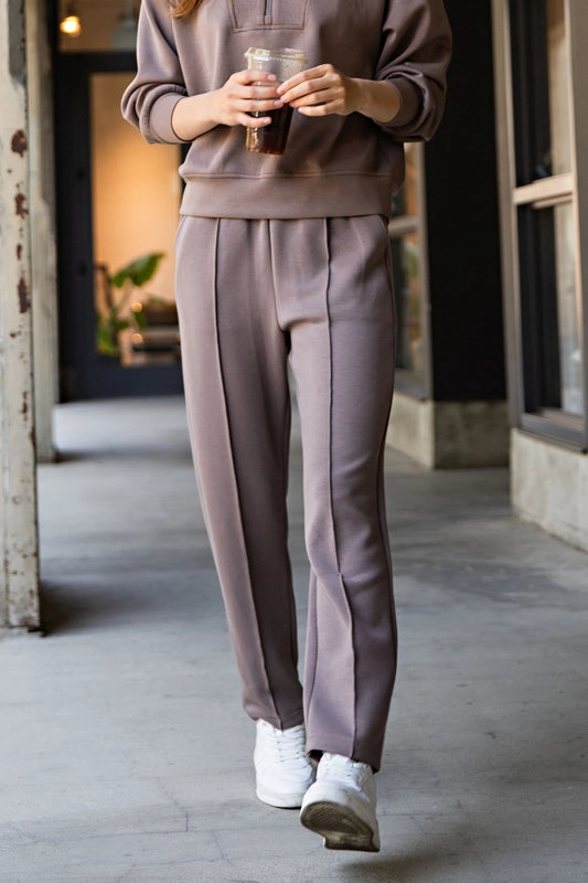 Plus - Modal Poly Span Scuba Pintuck Pants MOCHA-Pants-Peace Love Line-1X-MOCHA-Urbanheer