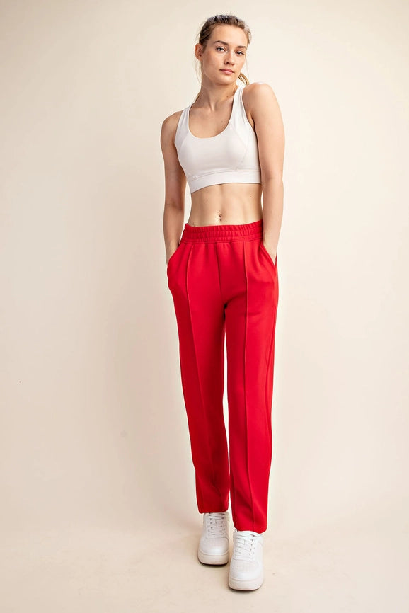 Plus - Modal Poly Span Scuba Pintuck Pants TRUE RED-Pants-Peace Love Line-1X-TRUE RED-Urbanheer