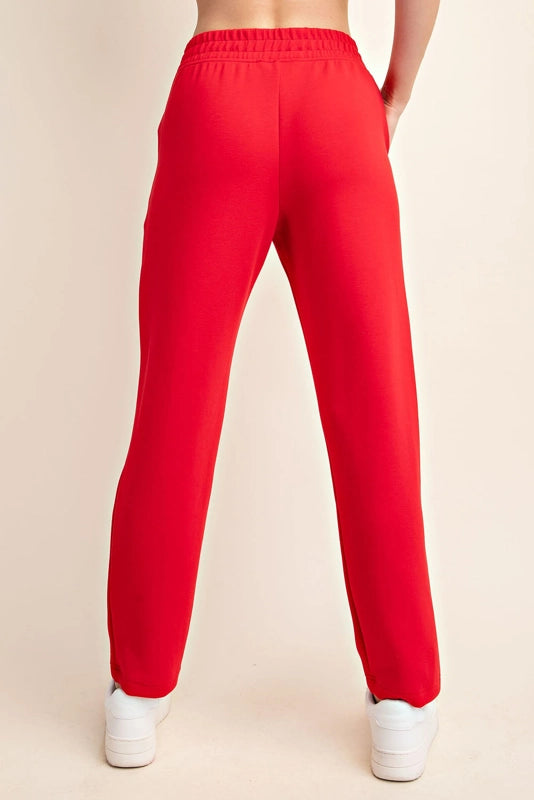 Plus - Modal Poly Span Scuba Pintuck Pants TRUE RED-Pants-Peace Love Line-1X-TRUE RED-Urbanheer
