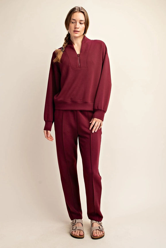 Plus - Modal Poly Span Scuba Pintuck Pants WINE-Pants-Peace Love Line-1X-WINE-Urbanheer