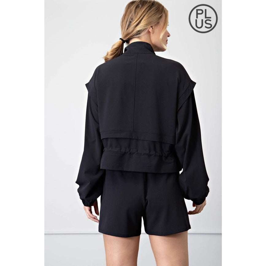 Plus Size Crinkle Woven Cropped Jacket Black-Jacket-Rae Mode-1X-Black-Urbanheer