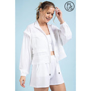 Plus Size Crinkle Woven Cropped Jacket Off White-Jacket-Rae Mode-1X-Off White-Urbanheer