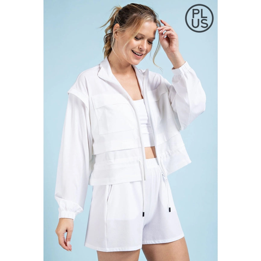 Plus Size Crinkle Woven Cropped Jacket Off White-Jacket-Rae Mode-1X-Off White-Urbanheer