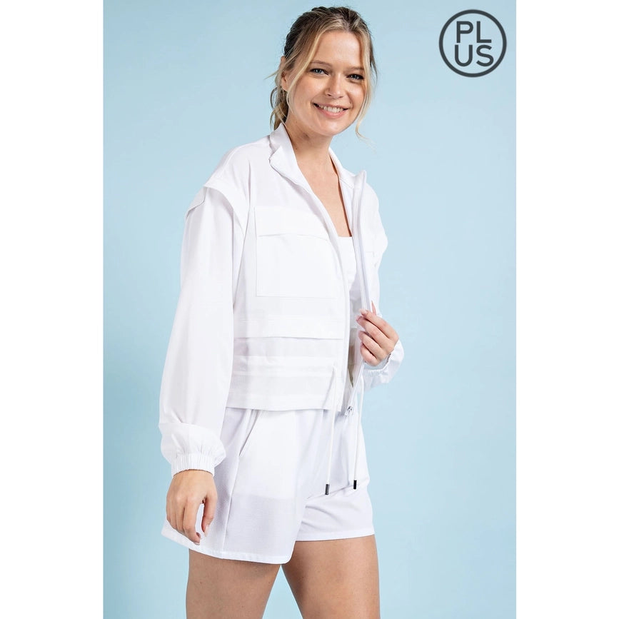 Plus Size Crinkle Woven Cropped Jacket Off White-Jacket-Rae Mode-1X-Off White-Urbanheer