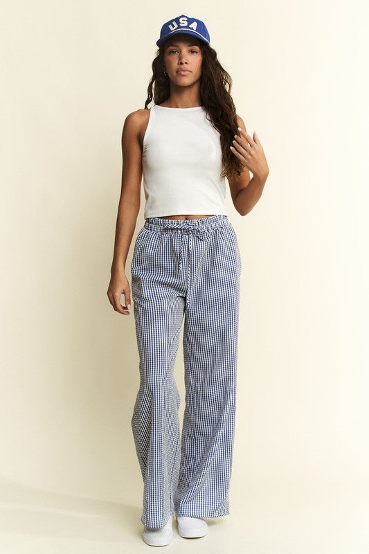 Plus Size Gingham Boxer Pants Blue-Pants-JADE BY JANE-1XL-Blue-Urbanheer