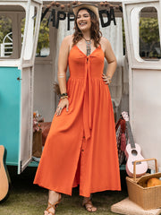 Plus Size Halter Neck Midi Dress-Street 360-Orange-0XL-Urbanheer