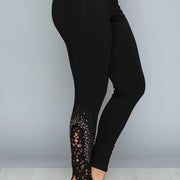 Plus Size Leggings With Lace And Rhinestone-Leggings-VOCAL-1X-Black-Urbanheer